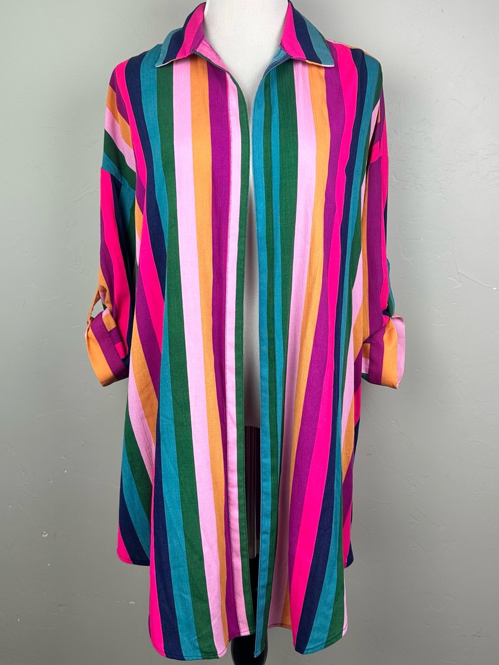Torrid Oversized Kimono Shirt Womens 0 Multicolor Stripe Open Front Duster
